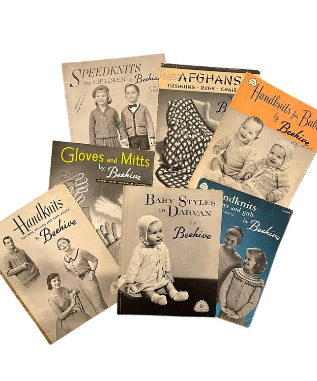(10) Lot of 7 Vintage 1950s Beehive knitting books baby family child