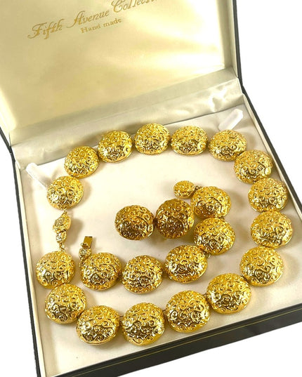 Gold plated FAC Chunky Butler necklace bracelet clip on earrings complete NIB