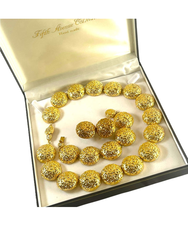 Gold plated FAC Chunky Butler necklace bracelet clip on earrings complete NIB