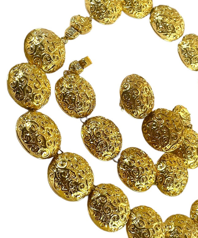 Gold plated FAC Chunky Butler necklace bracelet clip on earrings complete NIB