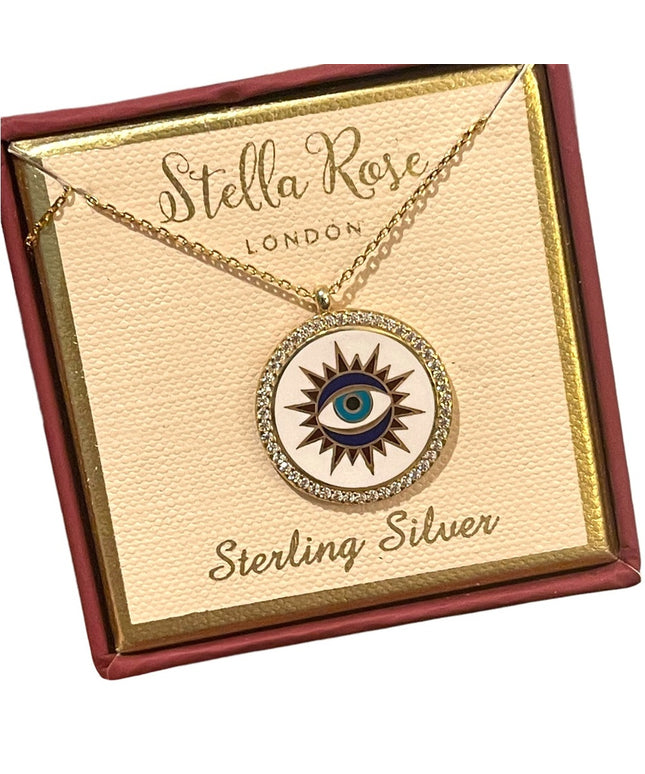 NIB Stella Rose London 18k Gold Plated Evil Eye pendant necklace