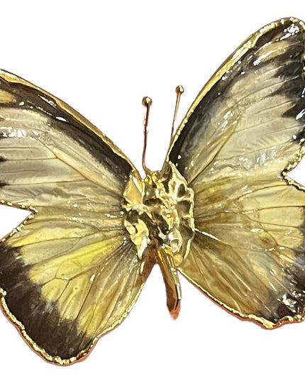 Vintage Authentic REAL BUTTERFLY gold plated Brooch pendant Handmade