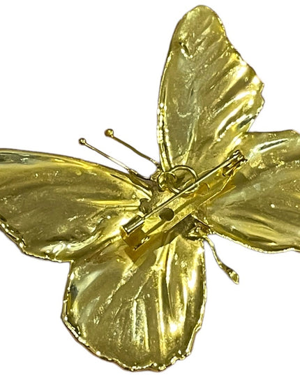 Vintage Authentic REAL BUTTERFLY gold plated Brooch pendant Handmade