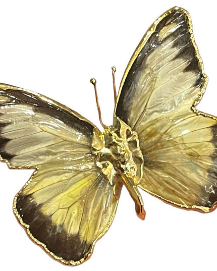 Vintage Authentic REAL BUTTERFLY gold plated Brooch pendant Handmade