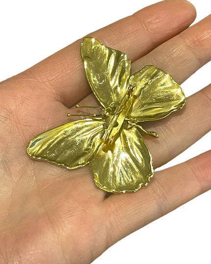 Vintage Authentic REAL BUTTERFLY gold plated Brooch pendant Handmade