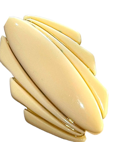 Vintage  Art Deco Style TRIFARI Cream Celluloid gold plate Bar brooch & earrings