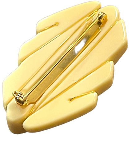 Vintage  Art Deco Style TRIFARI Cream Celluloid gold plate Bar brooch & earrings