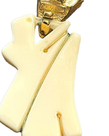 Vintage  Art Deco Style TRIFARI Cream Celluloid gold plate Bar brooch & earrings