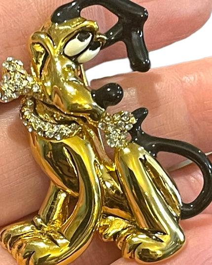 Vintage Napier Disney PLUTO Gold & Swarovski Crystal Brooch gold finish enameled