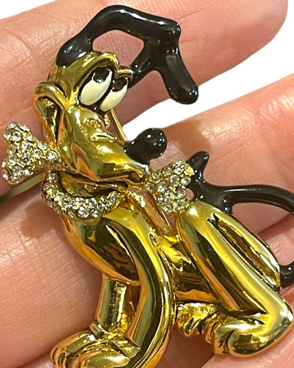 Vintage Napier Disney PLUTO Gold & Swarovski Crystal Brooch gold finish enameled