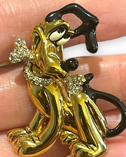 Vintage Napier Disney PLUTO Gold & Swarovski Crystal Brooch gold finish enameled