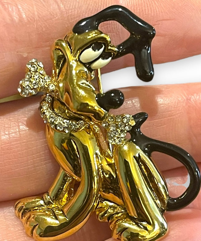 Vintage Napier Disney PLUTO Gold & Swarovski Crystal Brooch gold finish enameled