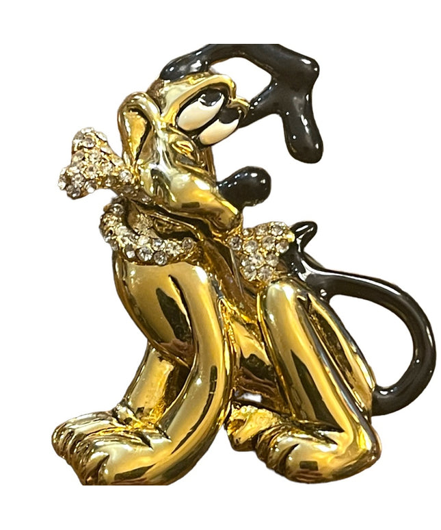 Vintage Napier Disney PLUTO Gold & Swarovski Crystal Brooch gold finish enameled