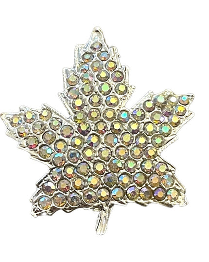 Vintage Silver finish AB crystal Fancy Canadian Maple Leaf brooch Fancy!
