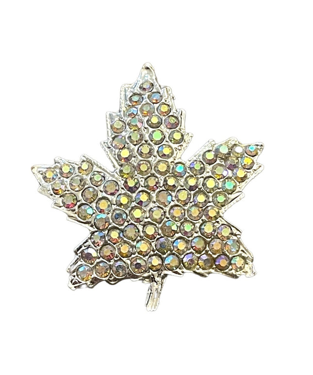Vintage Silver finish AB crystal Fancy Canadian Maple Leaf brooch Fancy!