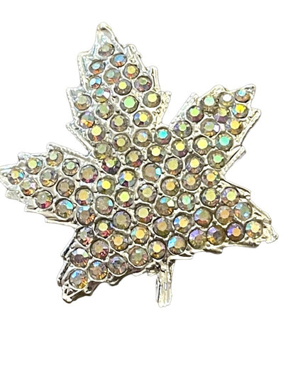 Vintage Silver finish AB crystal Fancy Canadian Maple Leaf brooch Fancy!