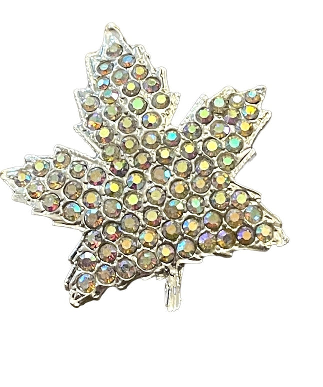 Vintage Silver finish AB crystal Fancy Canadian Maple Leaf brooch Fancy!