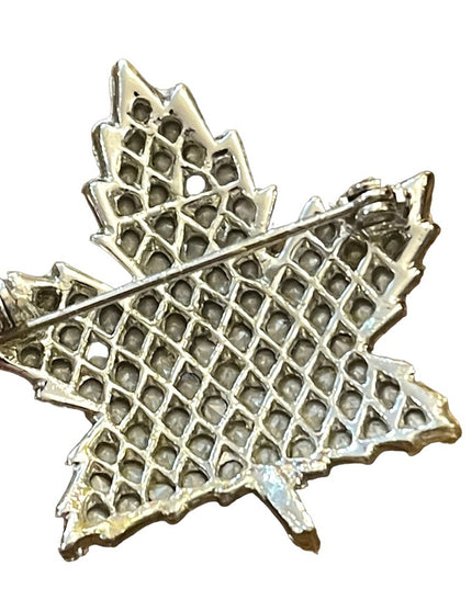 Vintage Silver finish AB crystal Fancy Canadian Maple Leaf brooch Fancy!