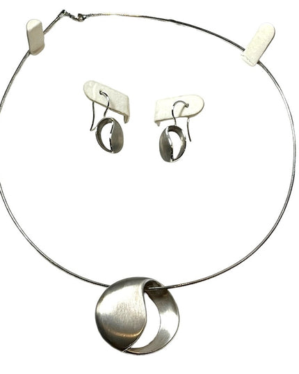 Stunning Modernist Brutalist Breuning Necklace pendant snake chain earrings SET