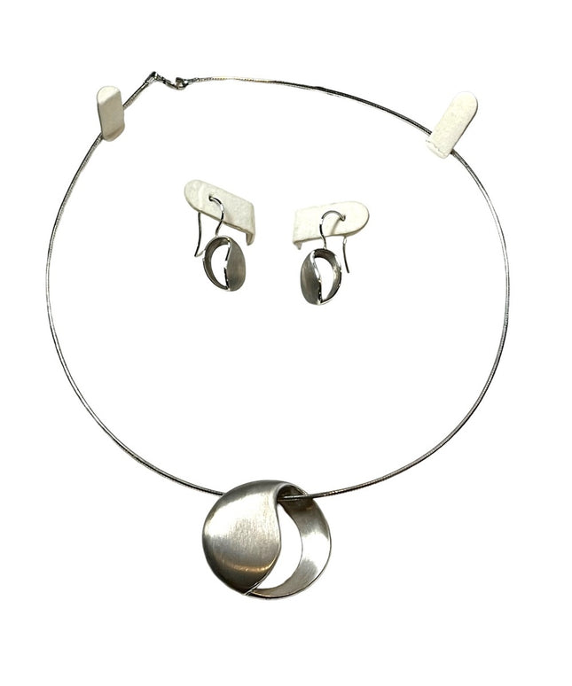 Stunning Modernist Brutalist Breuning Necklace pendant snake chain earrings SET