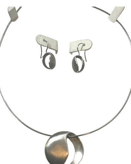 Stunning Modernist Brutalist Breuning Necklace pendant snake chain earrings SET