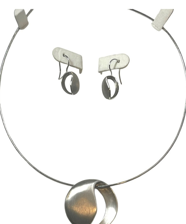 Stunning Modernist Brutalist Breuning Necklace pendant snake chain earrings SET
