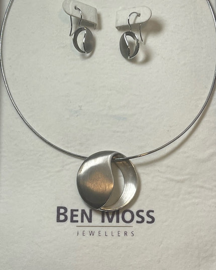 Stunning Modernist Brutalist Breuning Necklace pendant snake chain earrings SET