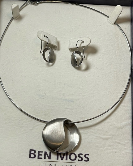 Stunning Modernist Brutalist Breuning Necklace pendant snake chain earrings SET