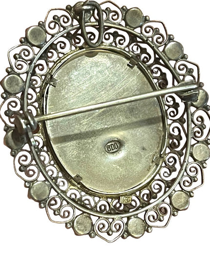 Antique 800 Silver turquois Handpainted Madonna Virgin Mary pendant brooch