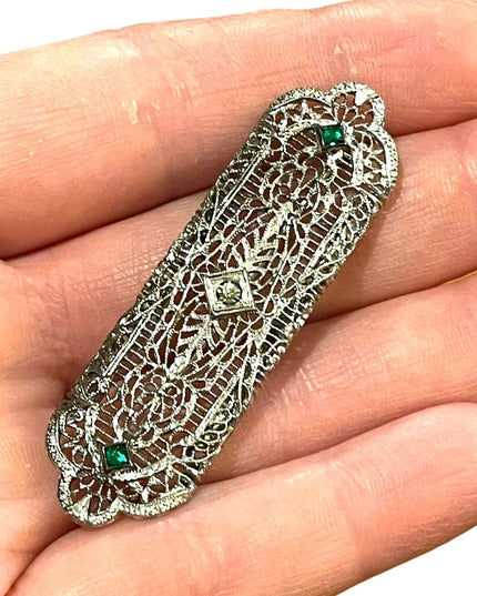 Antique Victorian Sterling silver bar brooch filagree late 1800s