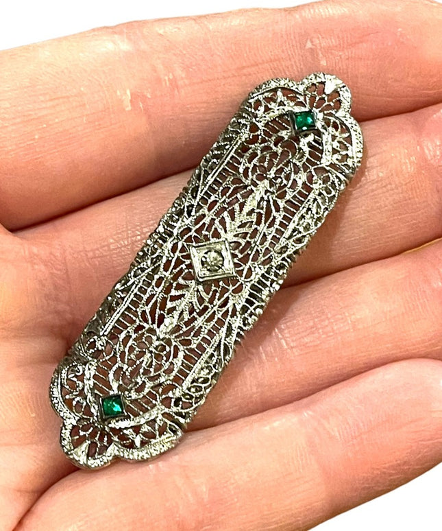 Antique Victorian Sterling silver bar brooch filagree late 1800s