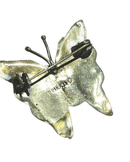 Vintage Alpaca Mexico Abalone fancy shell silver butterfly brooch 1960s