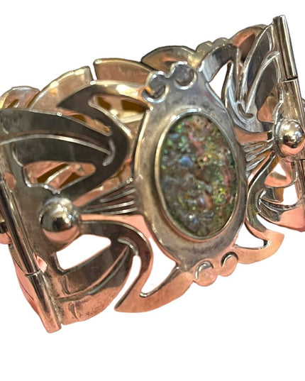 Vintage 1960s Alpaca Mexico 925 Large sterling silver link abalone bracelet