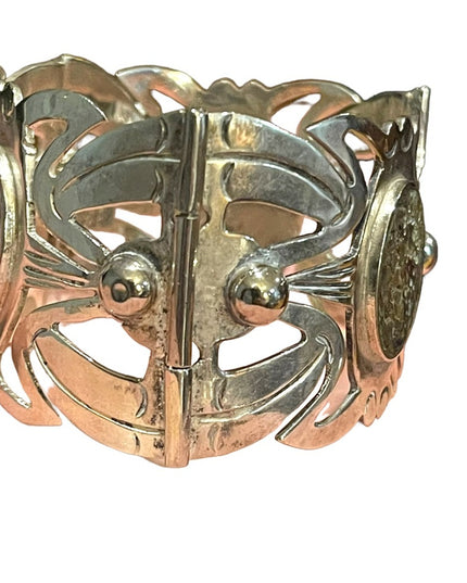 Vintage 1960s Alpaca Mexico 925 Large sterling silver link abalone bracelet