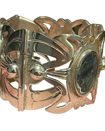 Vintage 1960s Alpaca Mexico 925 Large sterling silver link abalone bracelet