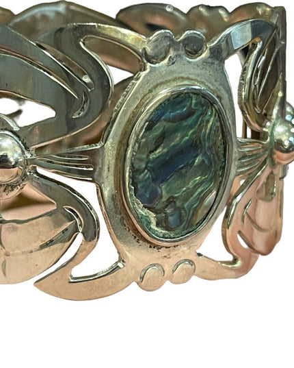 Vintage 1960s Alpaca Mexico 925 Large sterling silver link abalone bracelet