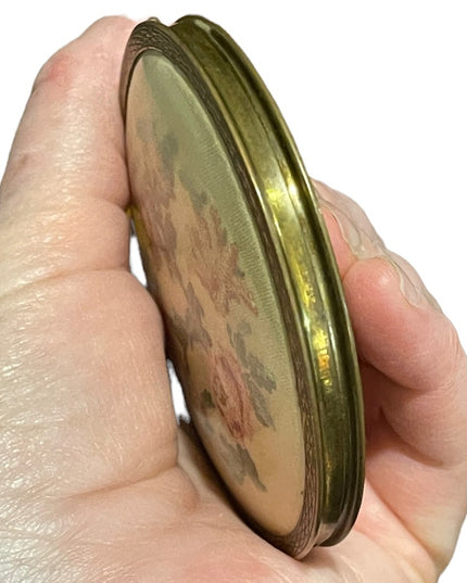 Vintage 1960s Needlepoint petite point Flower compact brass metal