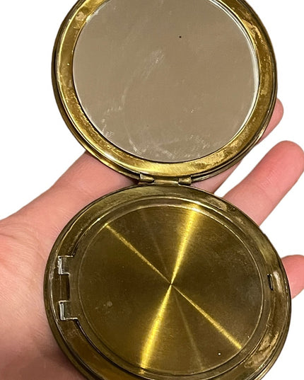 Vintage 1960s Needlepoint petite point Flower compact brass metal