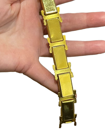 Vintage Gold plate MOP Chunky ornate enameled bracelet
