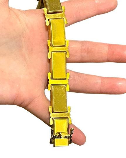 Vintage Gold plate MOP Chunky ornate enameled bracelet