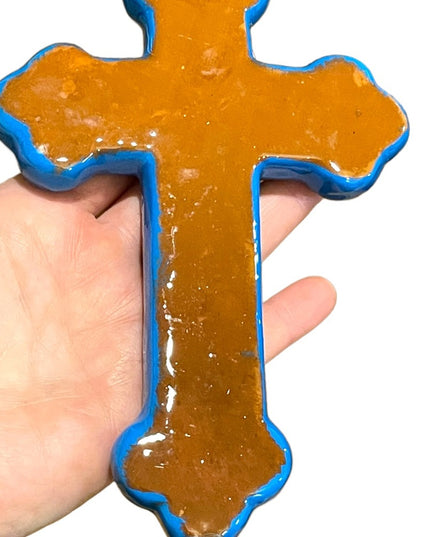Mexico Mexican Terra Cotta Hand painted glazed Wall cross Religious Christian