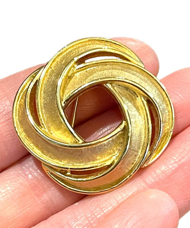 Beautiful gold finish brushed swirl TRIFARI fancy brooch Infinity