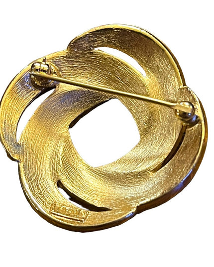 Beautiful gold finish brushed swirl TRIFARI fancy brooch Infinity