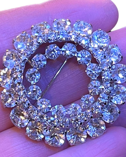 Vintage 1950s Stunning fancy crystal silver brooch sparkle Sherman quality
