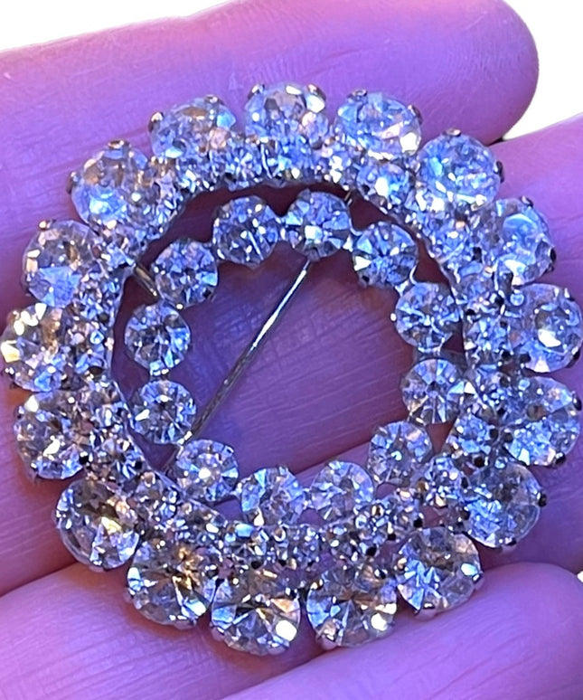 Vintage 1950s Stunning fancy crystal silver brooch sparkle Sherman quality