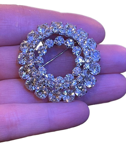 Vintage 1950s Stunning fancy crystal silver brooch sparkle Sherman quality