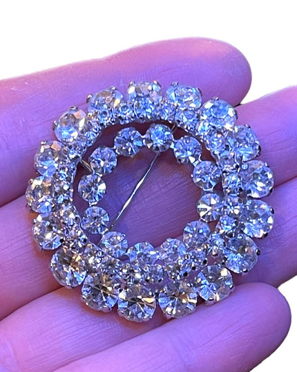Vintage 1950s Stunning fancy crystal silver brooch sparkle Sherman quality