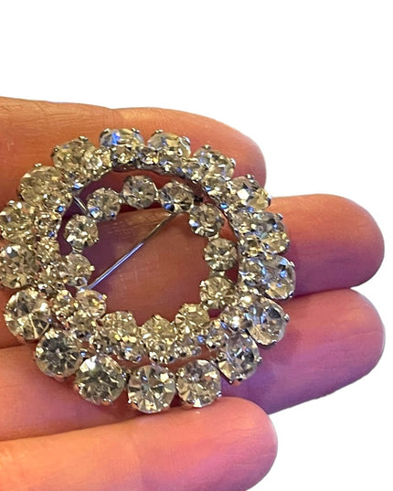 Vintage 1950s Stunning fancy crystal silver brooch sparkle Sherman quality