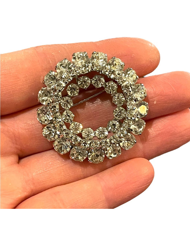 Vintage 1950s Stunning fancy crystal silver brooch sparkle Sherman quality