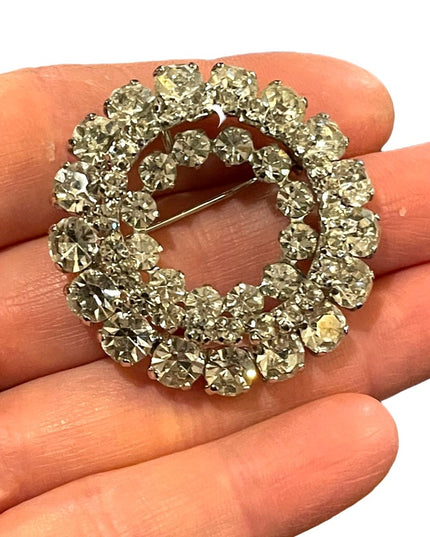 Vintage 1950s Stunning fancy crystal silver brooch sparkle Sherman quality